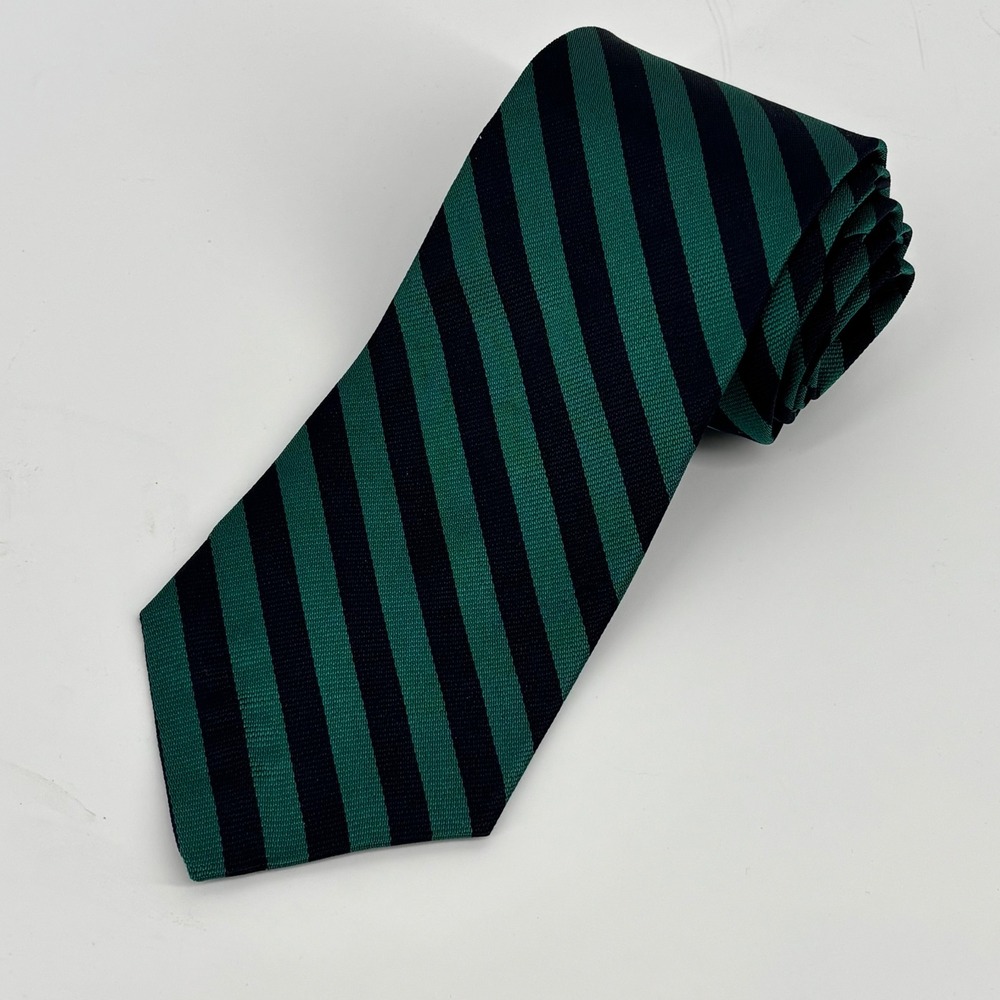Vintage Bert Pulitzer Mens Silk Tie Green Blue Striped Regimental Made in USA